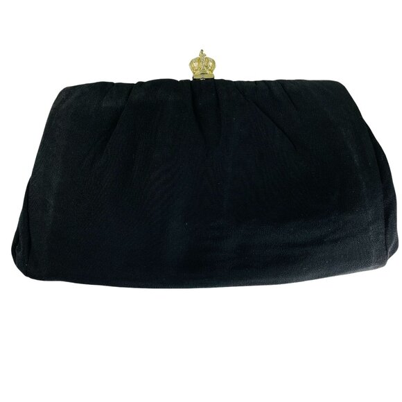 Vintage Black Fabric Evening Purse Clutch Wedding Handbag 9 x 5 u - Picture 2 of 10